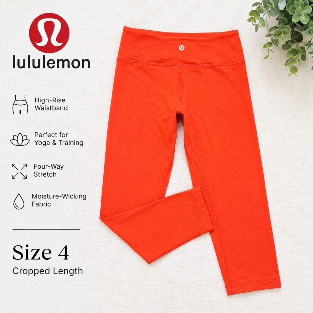 Lululemon Size 4 High-Rise Crop Leggings Bright Orange Red Athletic Yoga